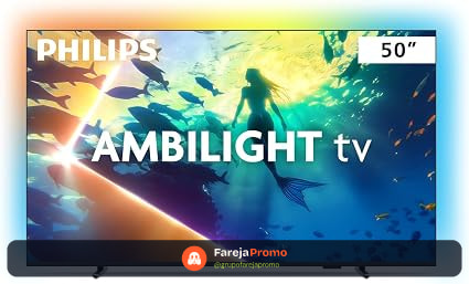 PHILIPS, Smart TV Ambilight 50" 4K, Titan OS, 50PUG8100/78, Comando de Voz, HDR10+/Dolby Atmos, VRR/ALLM, Bluetooth