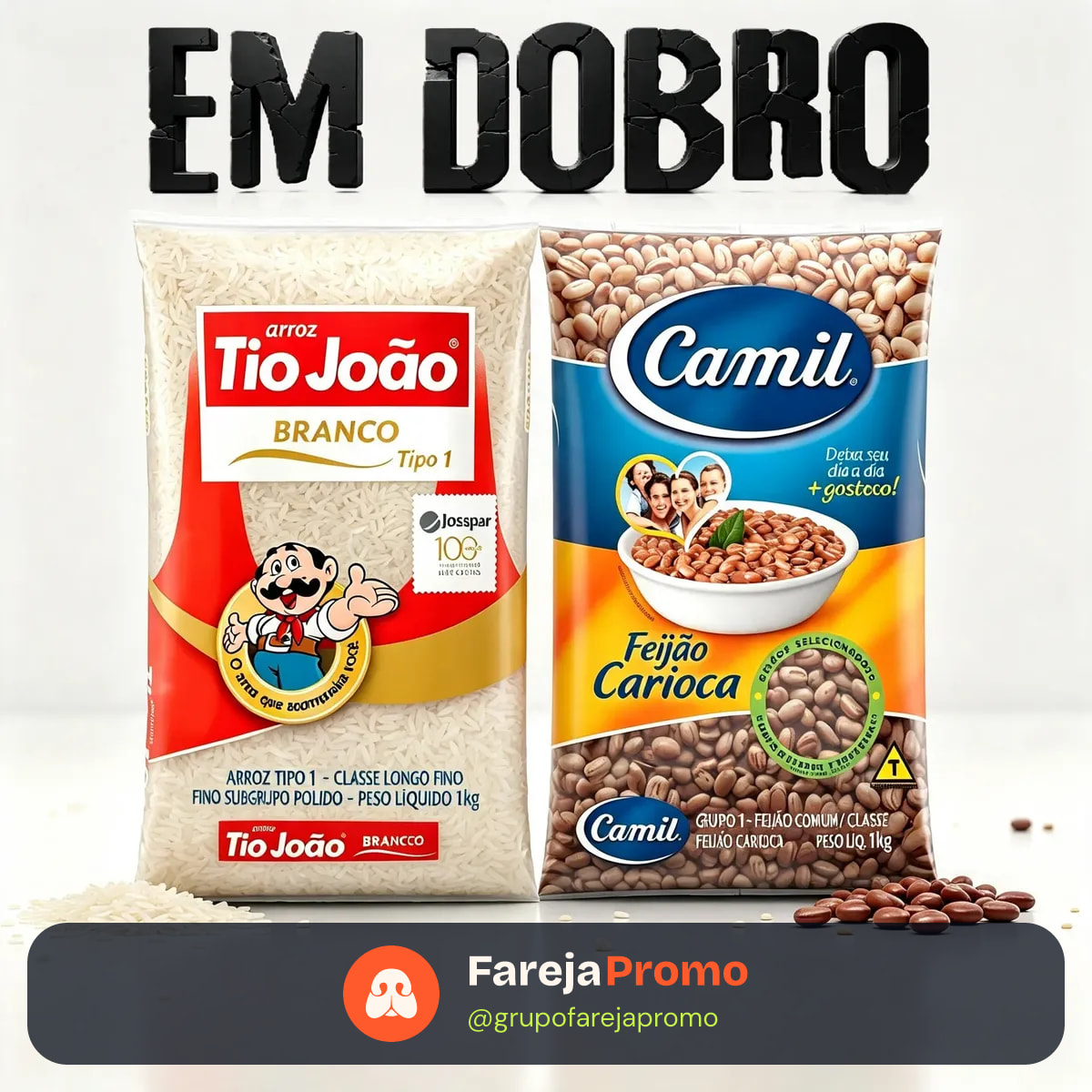 Kit Em Dobro Arroz Tio João + Feijão Carioca Camil 1kg Cada
