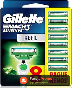 Gillette Mach3 Sensitive Carga Aparelho de Barbear com Aloe 8 Unidades