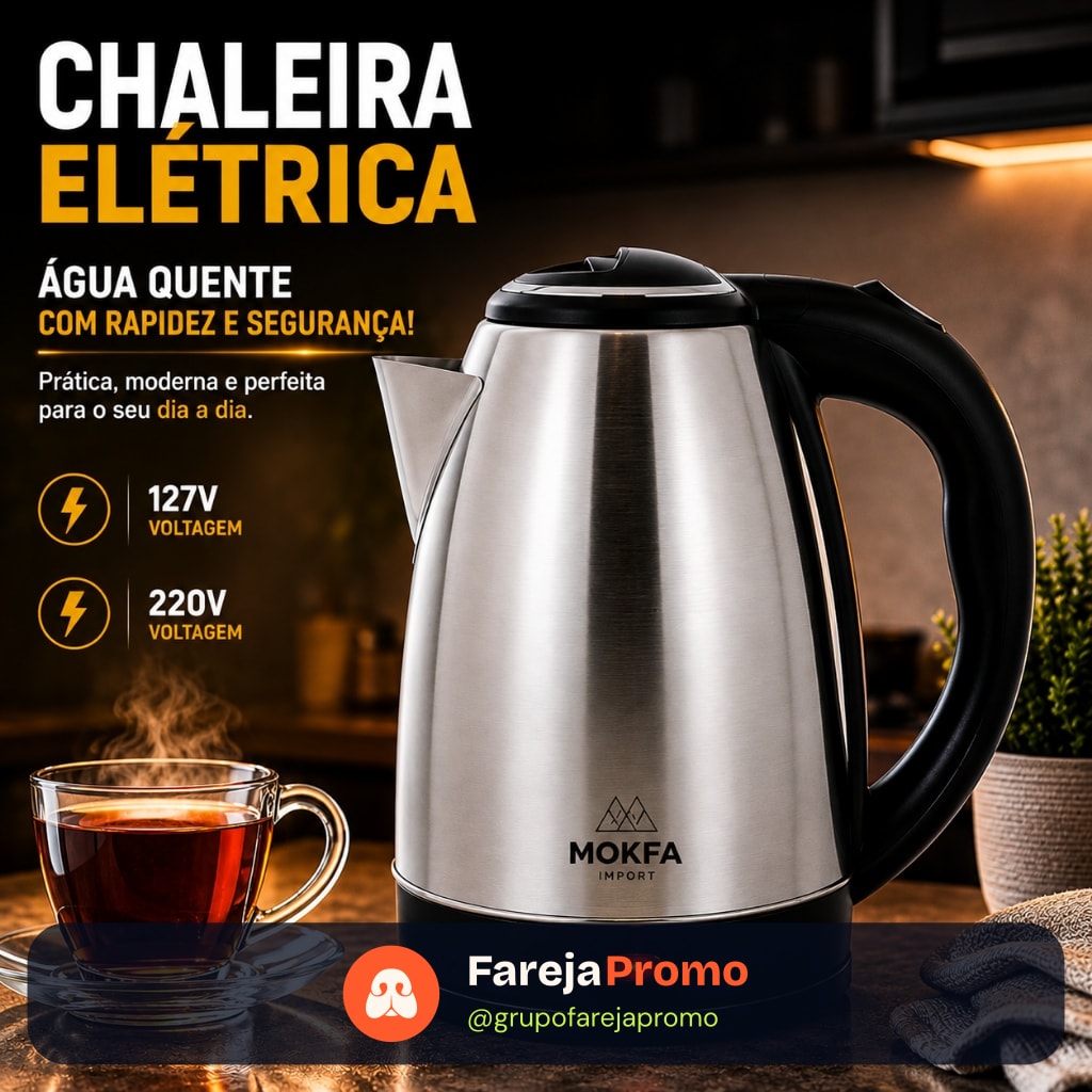 Chaleira Elétrica Inox 2L 127V/220V Térmica Jarra Cozinha Aquecimento Café Ferver Chá Água