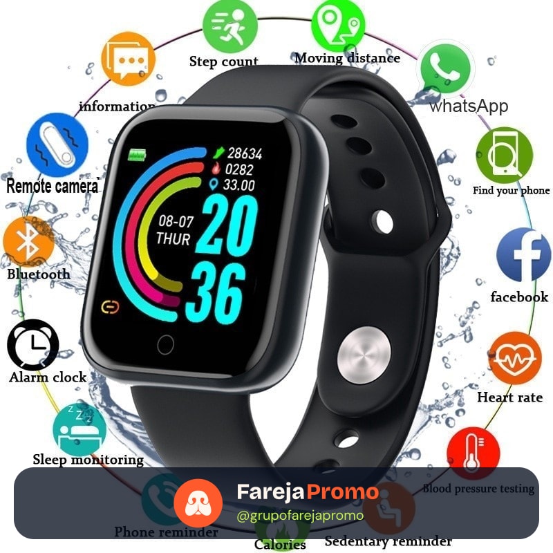 Relógio Smartwatch D20 pro coloca foto na tela controle de musicas Bluetooth USB com Monitor