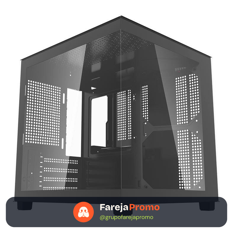 Gabinete Gamer Aquário Aigo Apollo A275, Mini-Tower, Lateral de Vidro, Preto, AC-A275-B-HQ1