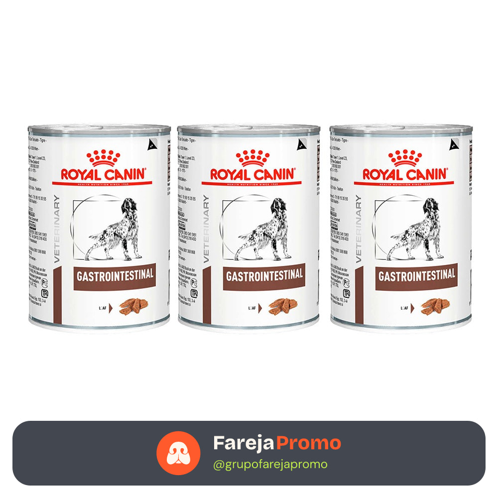 Kit 3un. Ração Úmida Lata Royal Canin Veterinary Gastrointestinal Cães Adultos 400g