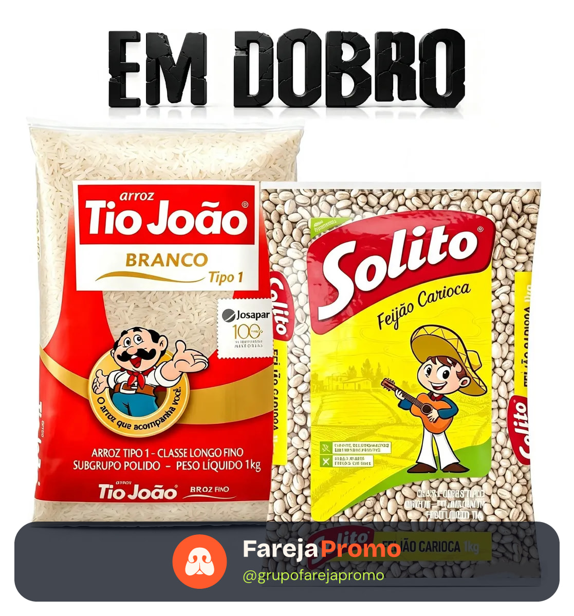 Kit Em Dobro Arroz Tio João + Feijão Carioca Solito 1kg Cada