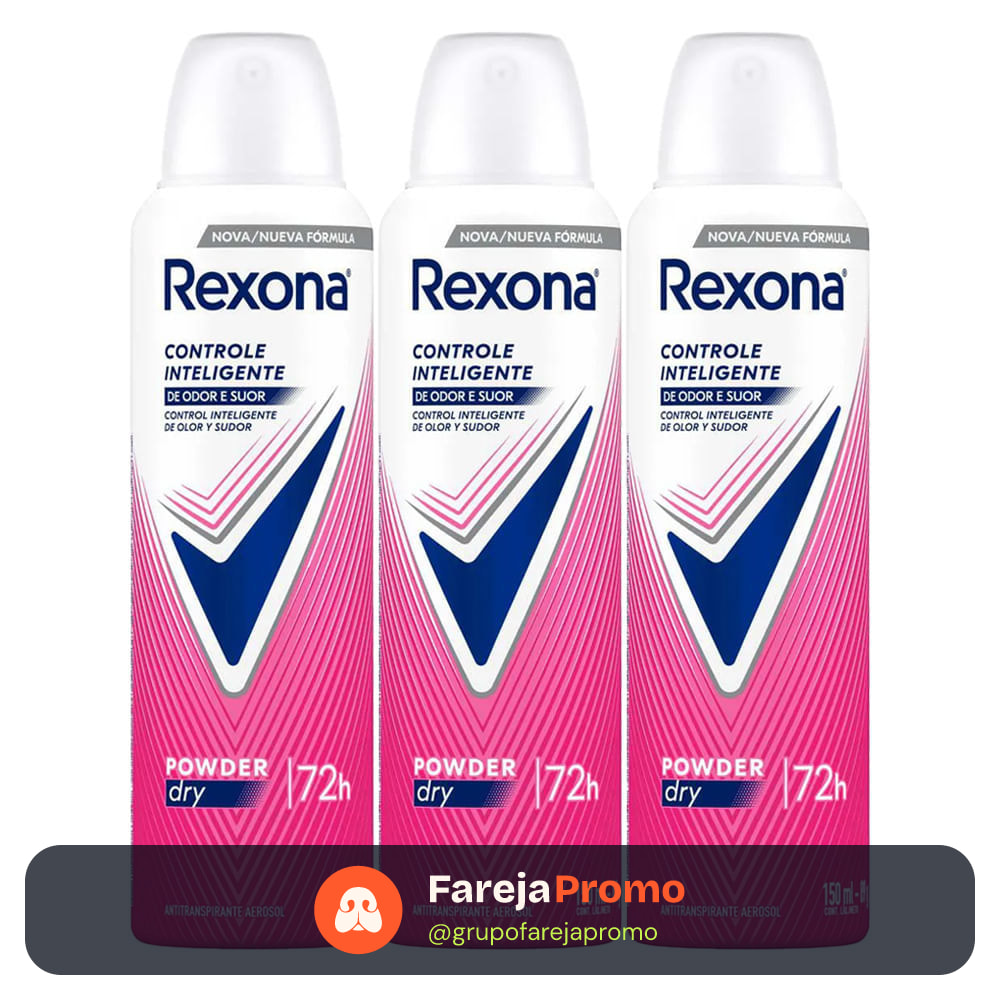 Kit Desodorante Aerosol Rexona Powder Dry 150ml - 3 Unidades