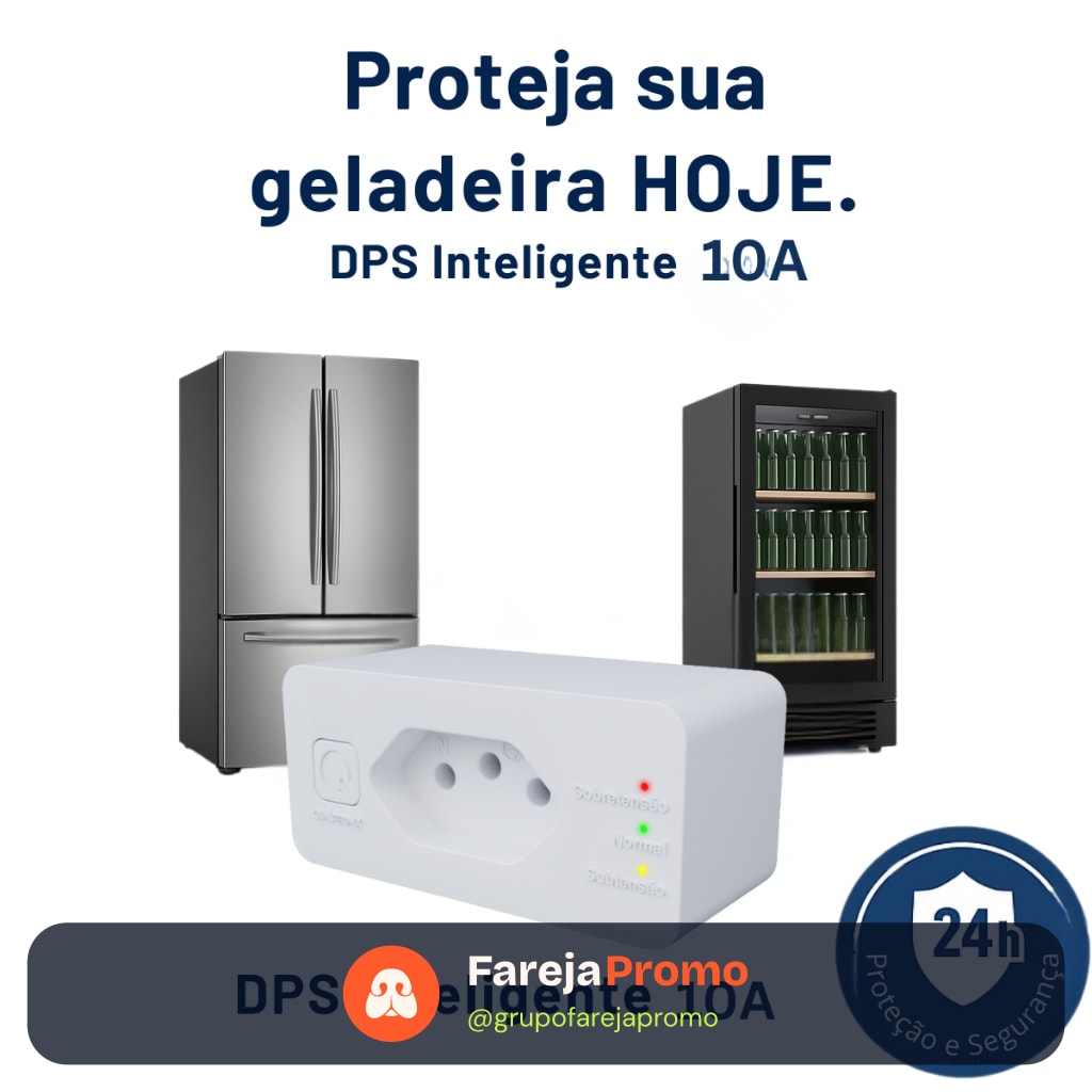 Protetor Eletrônico Geladeira Freezer 10A Tomada 3 Pinos Bivolt DPS Inteligente Contra Raios e Picos de Luz