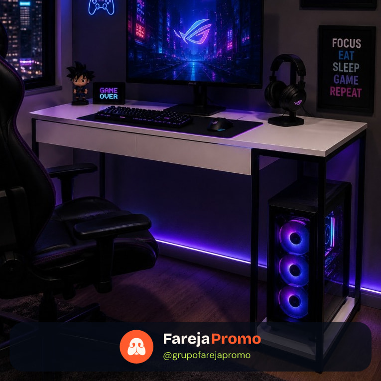 Mesa Gamer Com Suporte Para CPU Home Office Escrivaninha Industrial Quarto Notebook