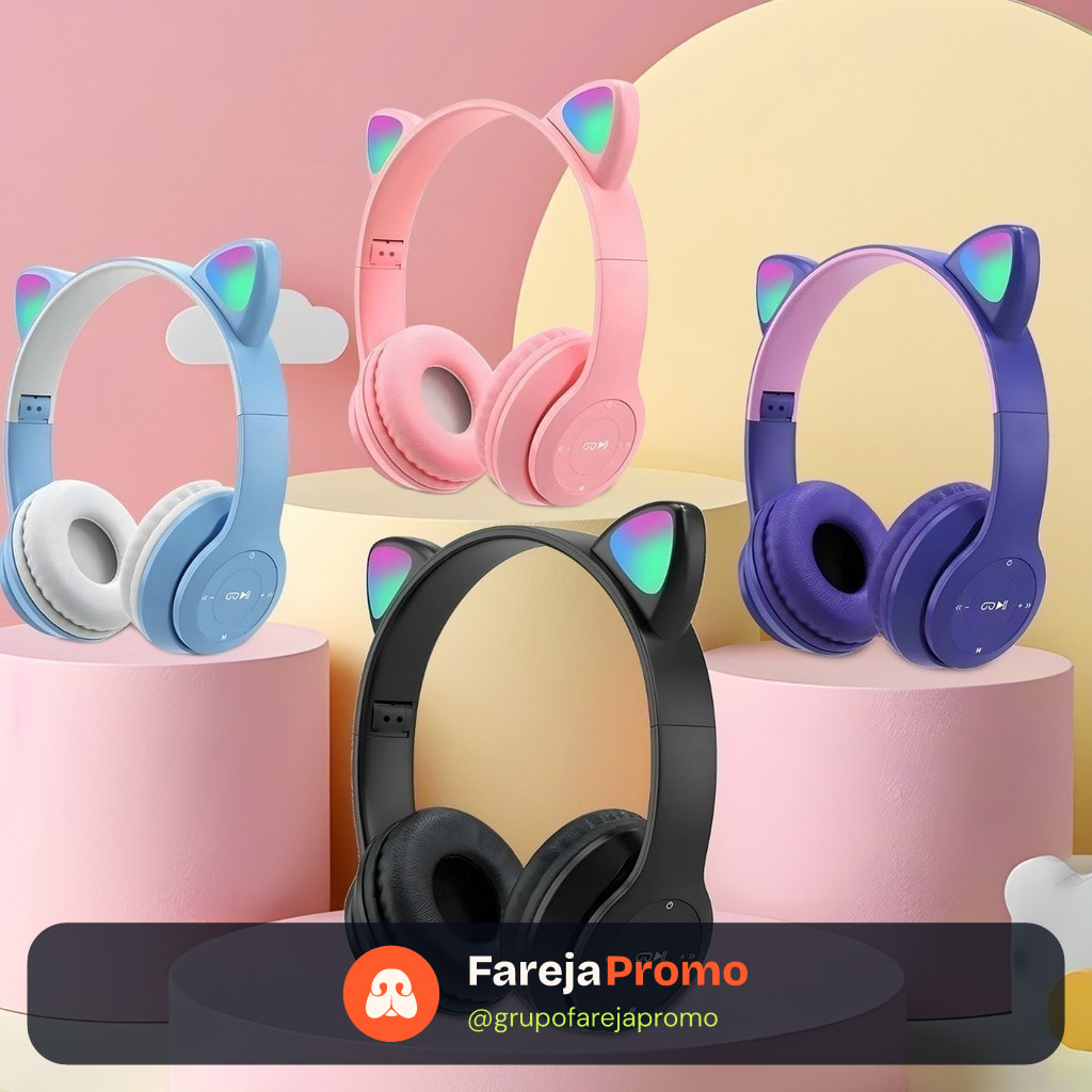 Fones de ouvido de gato com LED sem fio Bluetooth para gatinhos yihan