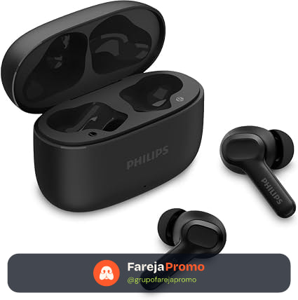PHILIPS, Fone de Ouvido Sem Fio TWS, TAT1109BK/00, Bluetooth, Com Microfone, Até 24 horas de bateria, Preto