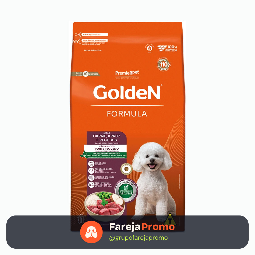 Ração pra Cães Adultos de Raças Pequenas Formula sabor Carne e Arroz Mini Bits 3kg Golden