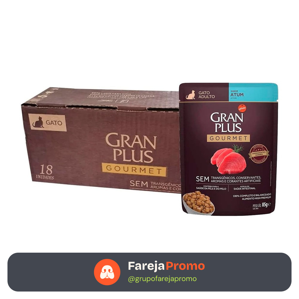 Caixa 18un Ração Úmida Granplus Sache Gato Adulto Atum 85g