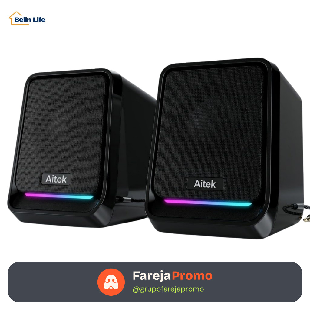 Caixa de Som Gamer RGB para PC e Notebook Estéreo 10W Potente P2 USB
