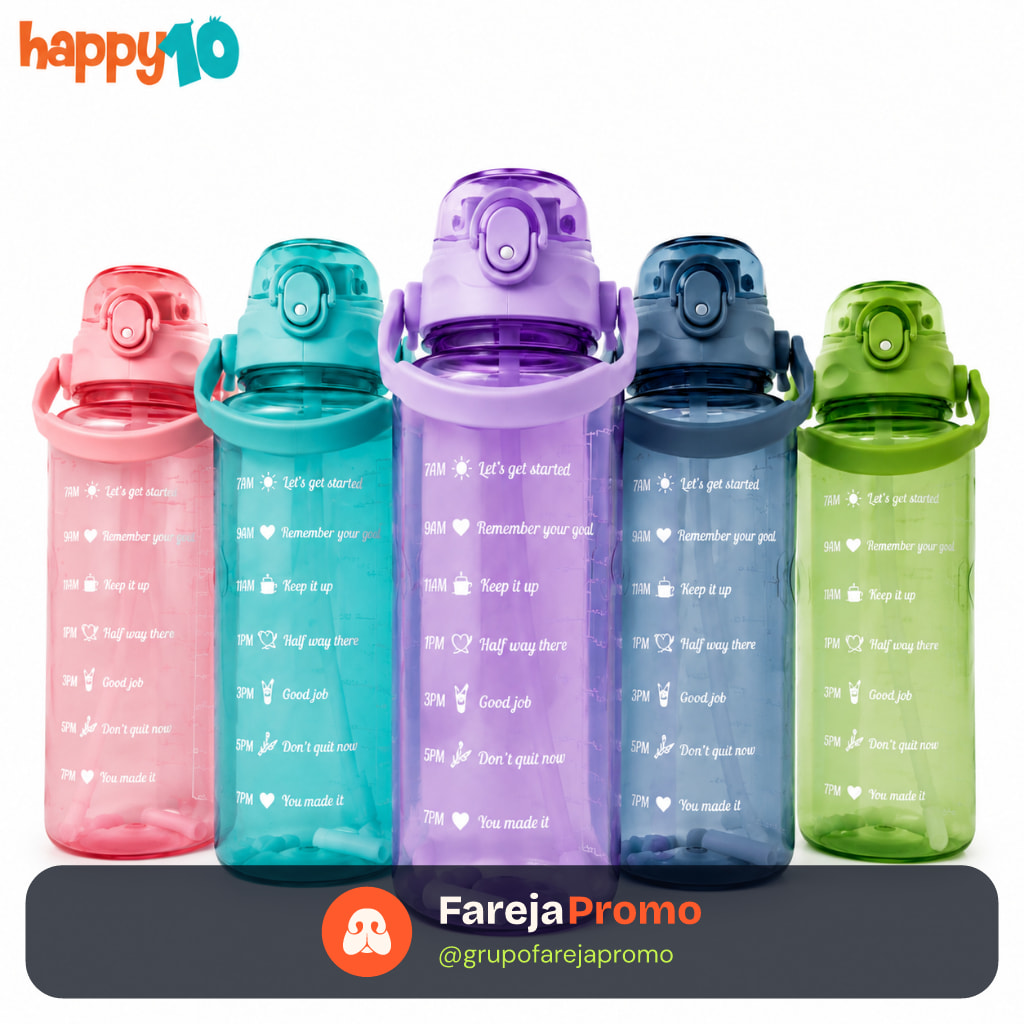 Garrafa de Água 2 Litros Motivacional com Canudo e Suporte de Celular para Academia FItness