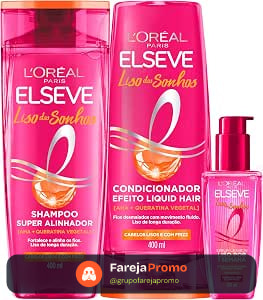 L'Oréal Paris Elseve Liso dos Sonhos Kit Shampoo, Condicionador e Sérum, com Tecnologia Ativada por Calor para um Liso por 1 Semana, Efeito Antifrizz e Barreira Protetora Contra Umidade