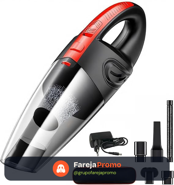 Aspirador de Pó Portátil Sem Fio, 120W Alta Potência com Sucção Poderosa, Uso Seco/Úmido, Recarregável, para Carros e Casa, Filtro Lavável, Inclui 7 Acessórios (vermelho)