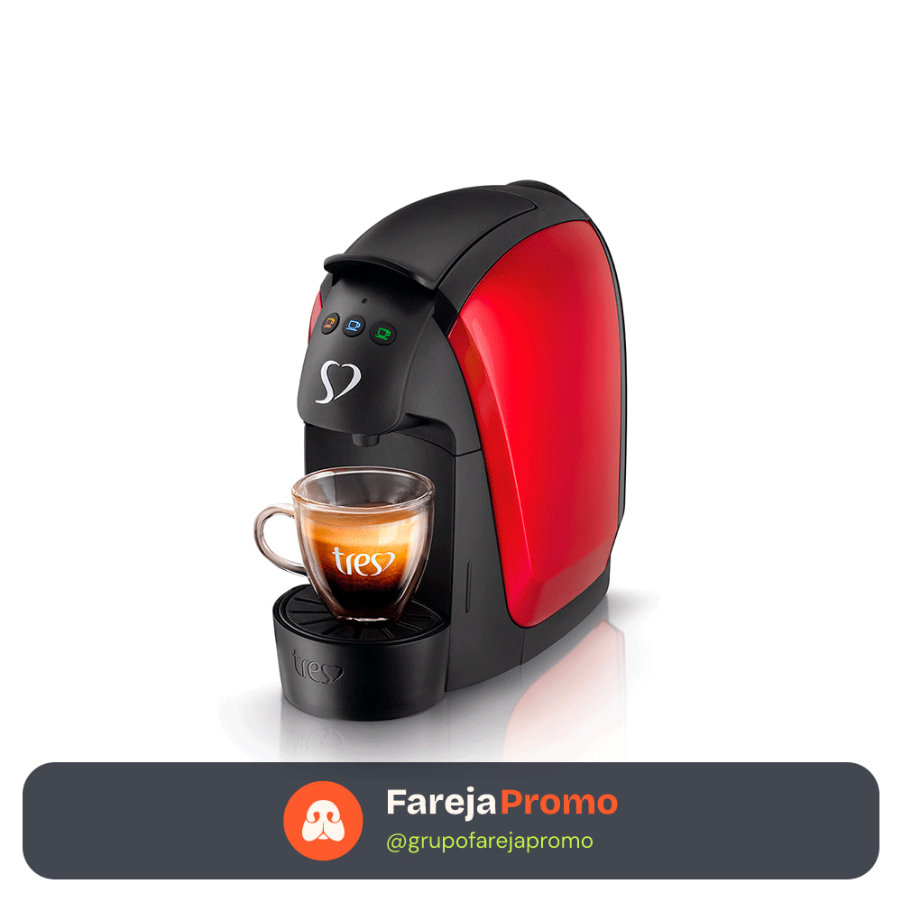 Cafeteira Espresso TRES Luna Vermelha 127V Máquina de Café Multibebidas Compacta Cápsulas 3 Corações