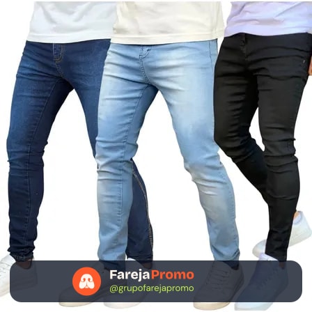 Kit 3 Calça Jeans Skinny Masculina Com Lycra Estica Muito Nf