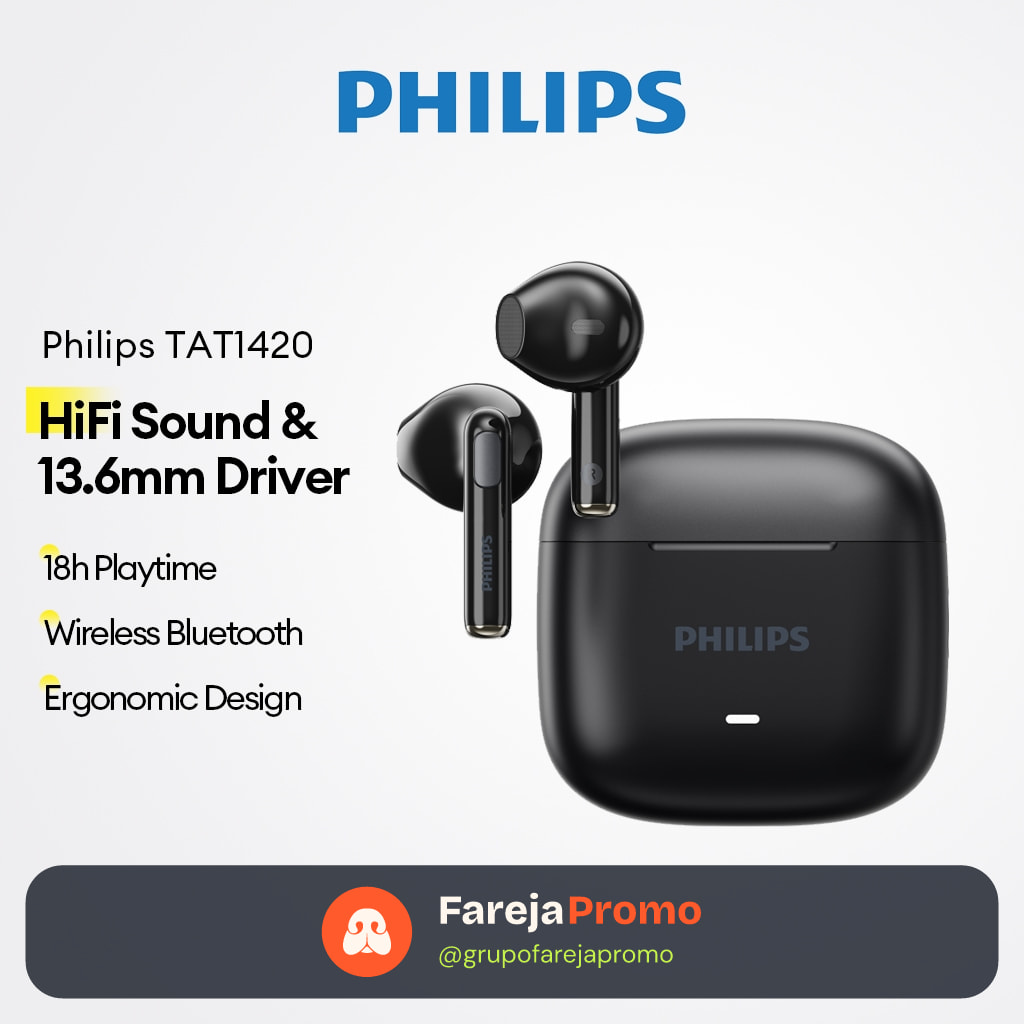 Philips TAT1420 Fones De Ouvido Bluetooth Sem Fio Com Driver De 13.6 Mm E 18 Horas De Reprodução Som HiFi