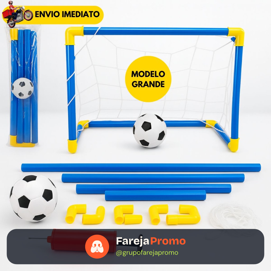 Kit Mini Trave com Rede + Bola + Bomba de Encher Trave Golzinho Futebol Infantil