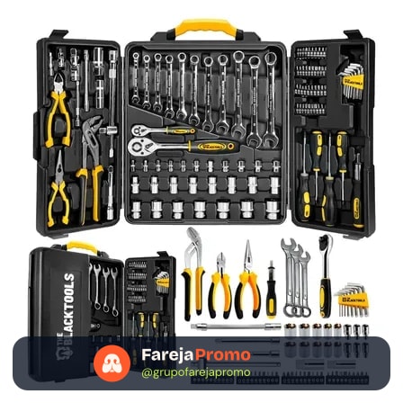 Caixa Jogo De Ferramentas 110 Peças Aço Cromo Vanádio Completo Maleta Para Mecânico Profissional Ttk110 The Black Tools Prateado