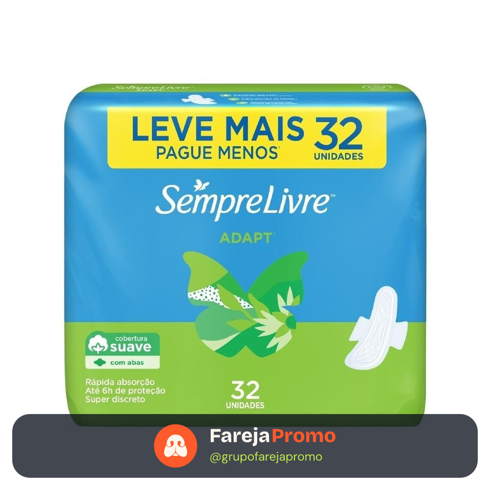 Absorvente Sempre Livre Adapt Suave Com Abas 32 Unidades Leve mais Pague menos
