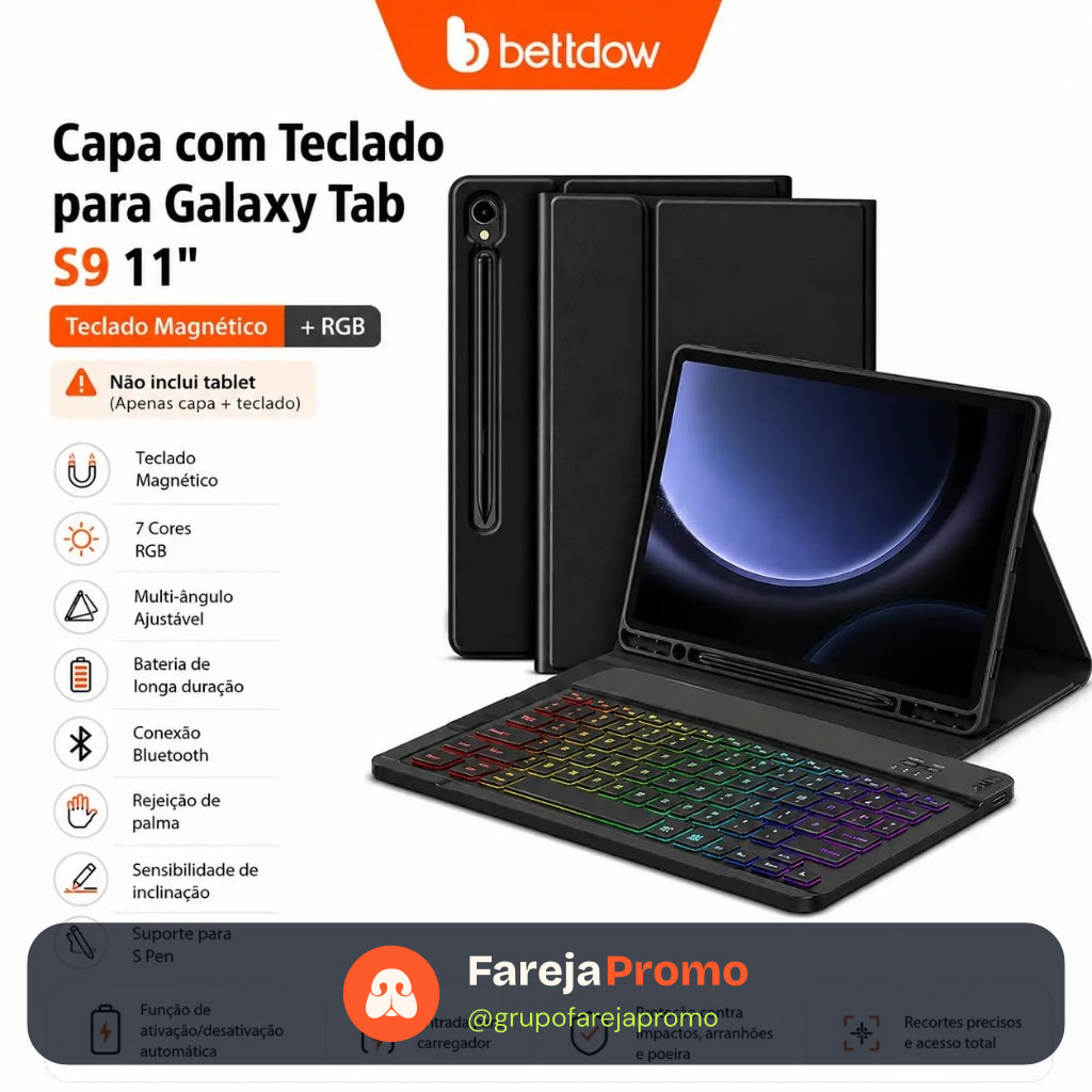 BETTDOW Samsung Tab S9/S9 FE Lite 11 polegadas Teclado Bluetooth + Capa com Slot para Caneta (Tablet Não Incluso)