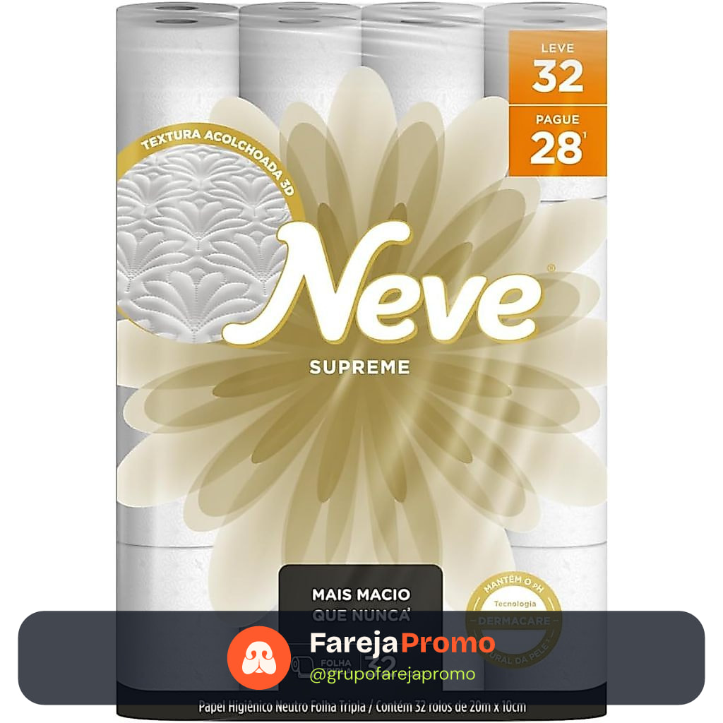 PAPEL HIGIENICO NEVE SUPREME FOLHA TRIPLA LEVE 32 PAGUE 28
