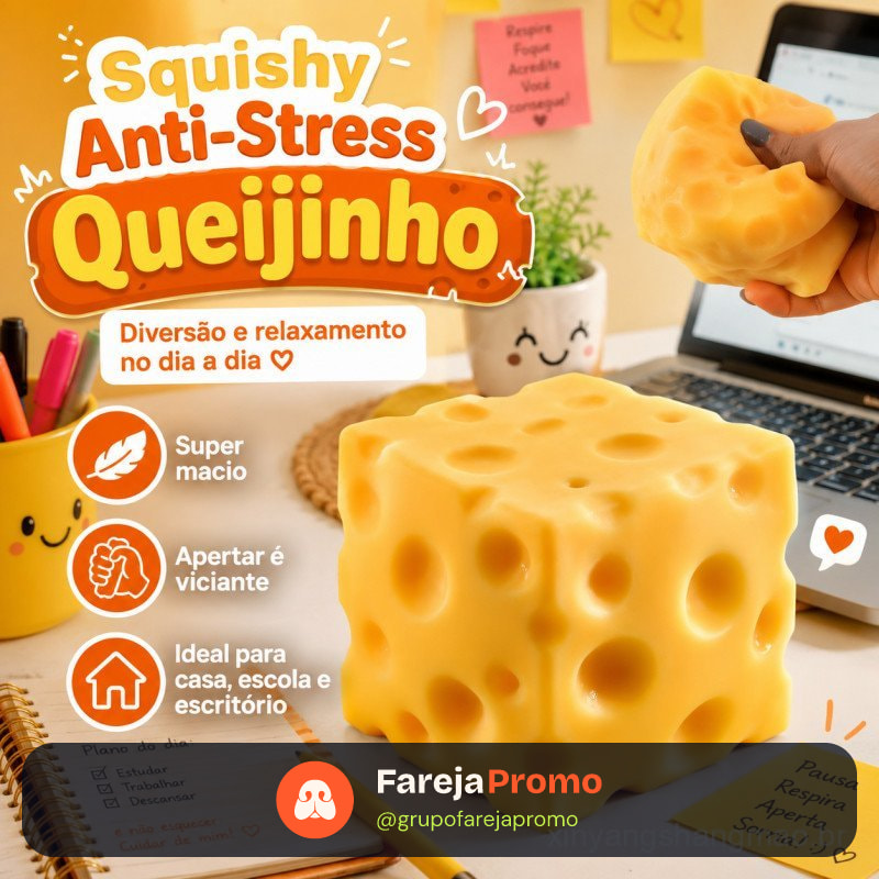 Brinquedo Squishy de Queijo Antiestresse, Bloco Macio para Apertar, Brinquedo Sensorial, Presente Criativo Infantil