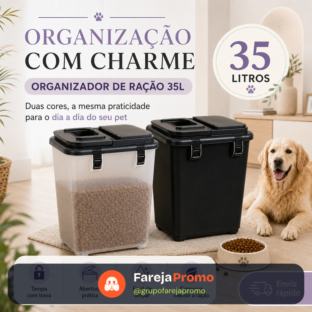 Contêiner Porta Ração 15KG 35 Litros Ração de Cachorro Gato