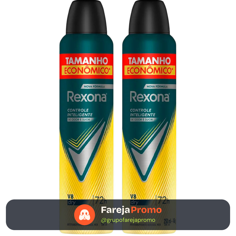Kit Desodorante Antitranspirante Aerosol Masculino Rexona V8 250 ml - 2 Unidades