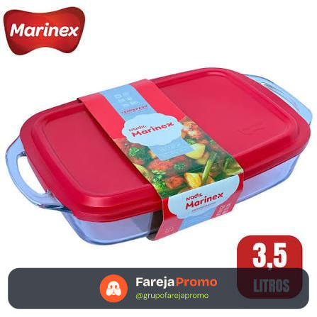 Marinex  Assadeira 3,5L Nadir Vidro Refratário com Tampa Resistente Forno e Micro-ondas