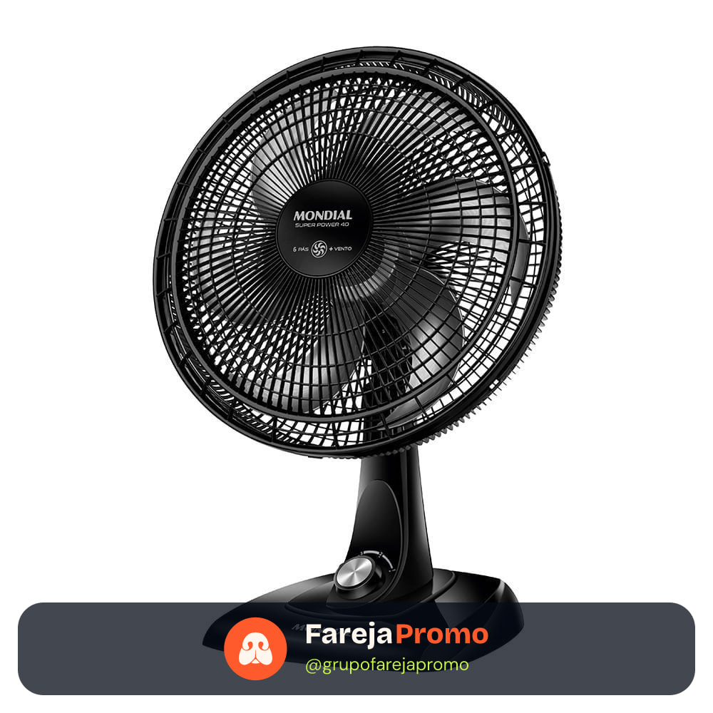 Ventilador de Mesa Mondial 6 Pás Super Power Preto VSP-40-B - 40cm 220V
