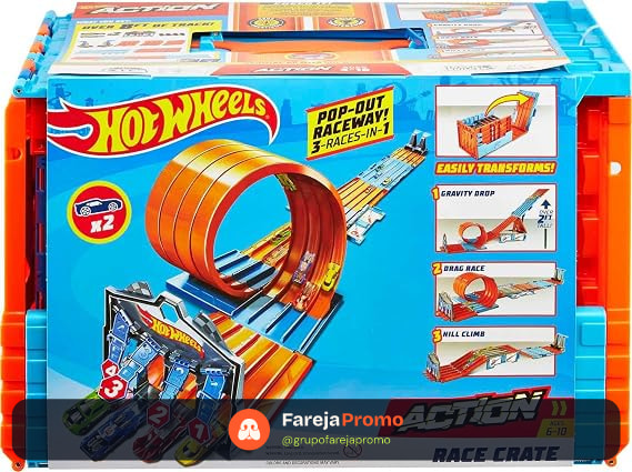 Kit Pista Hot Wheels Caixa de Corrida Mattel. Pista dobrável com lançador e loop portátil para brincar em qualquer lugar. Para crianças a partir de 4 anos.