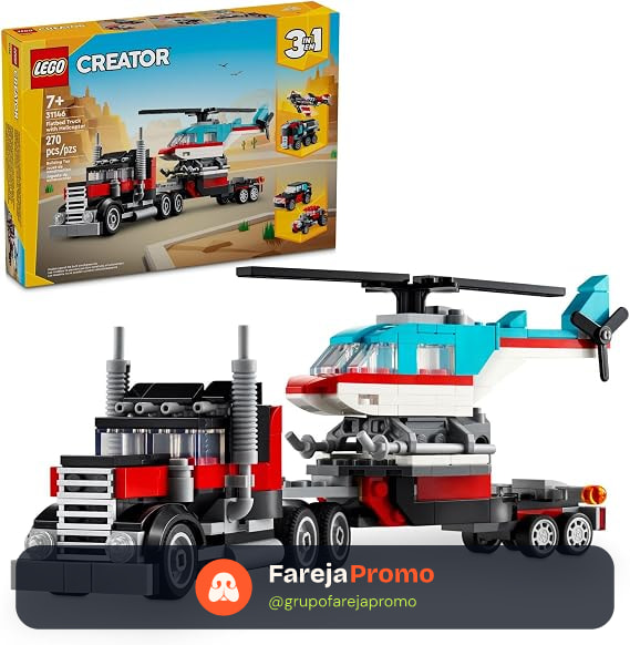 LEGO® Creator 3 em 1 – Caminhão Plataforma com Helicóptero Jogo de Carro Hot Rod 31146