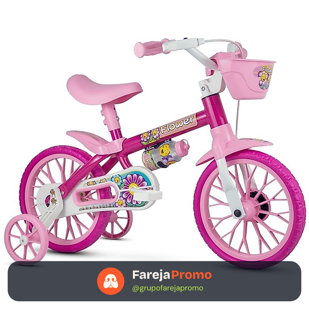 Bicicleta Infantil Aro 12 Freio Tambor 1 Marcha Cestinha Nathor C/ Rodinha Menina de 90cm a 1m