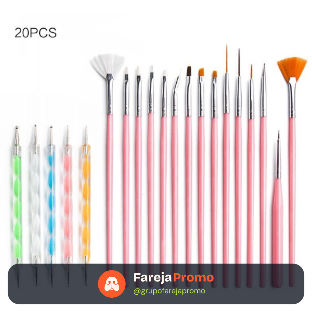 Kit 15 Pincéis + 10 Boleadores Em 5 Pincéis Manicure Desenho