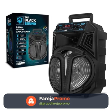 Caixa De Som Amplificada Bluetooth Rádio Fm 250w Rms Tws Led Rgb Portatil Sem Fio Usb Tcs300 Cor Preto The Black Tools 127/220v
