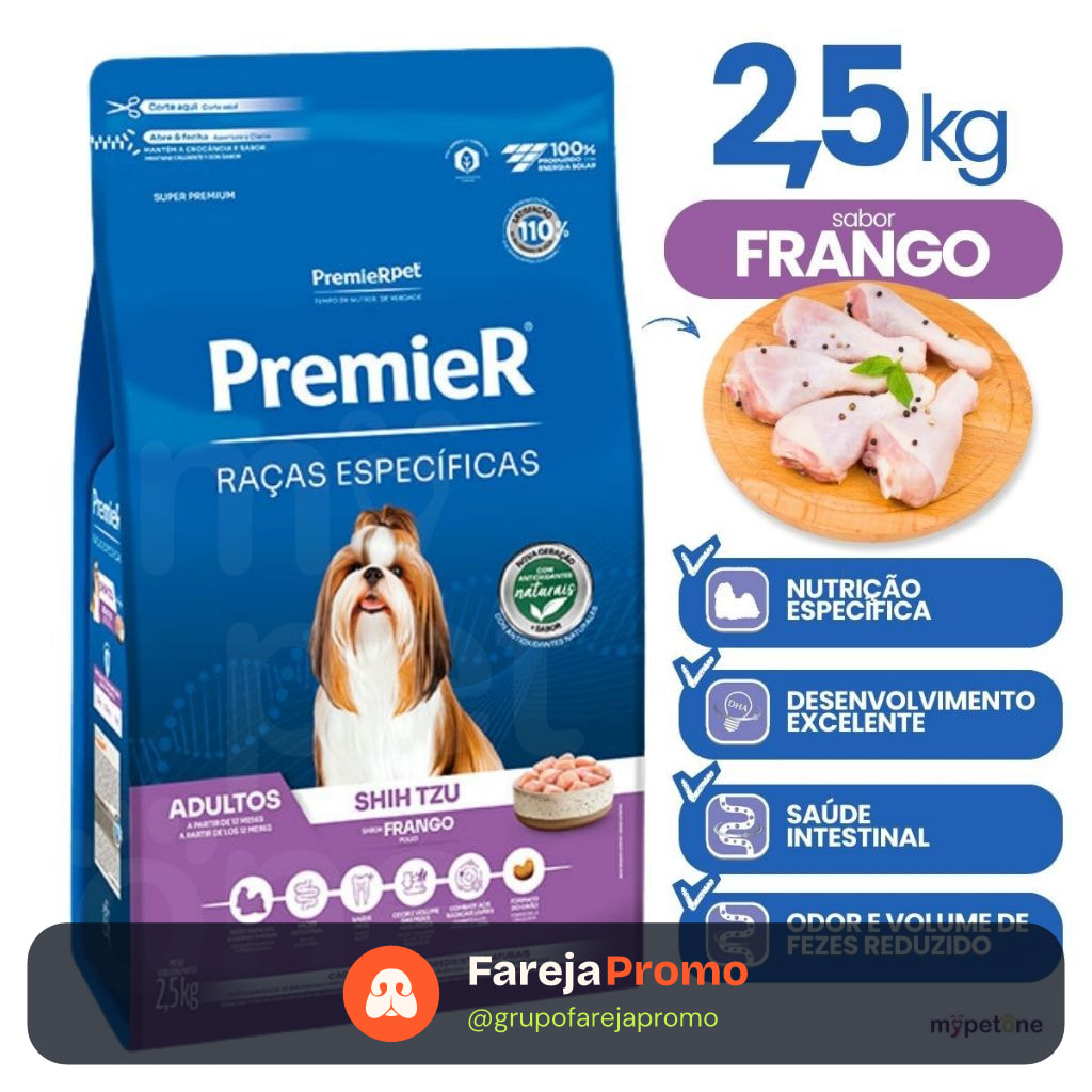 Ração Premier Cães Adultos Shih Tzu Sabor Frango 2,5 Kg