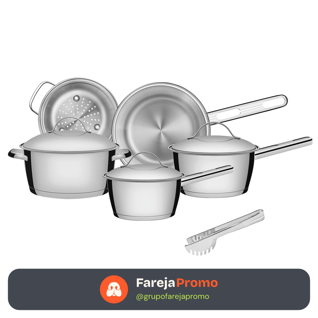Jogo de Panelas Tramontina Aço Inox Allegra 5 Peças Fundo Triplo + Pegador de Massa