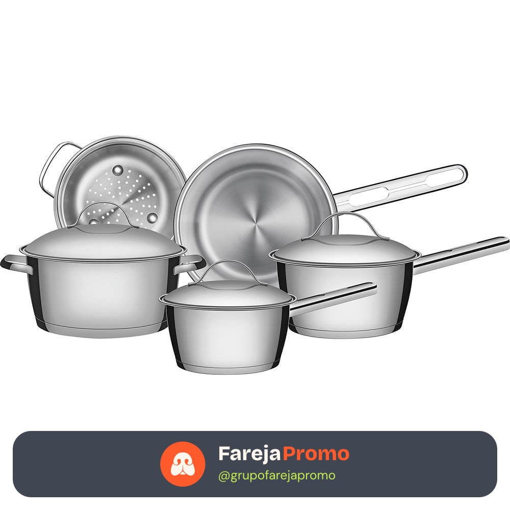 Jogo de Panelas de Aço Inox Indução Tramontina 5 Peças Allegra