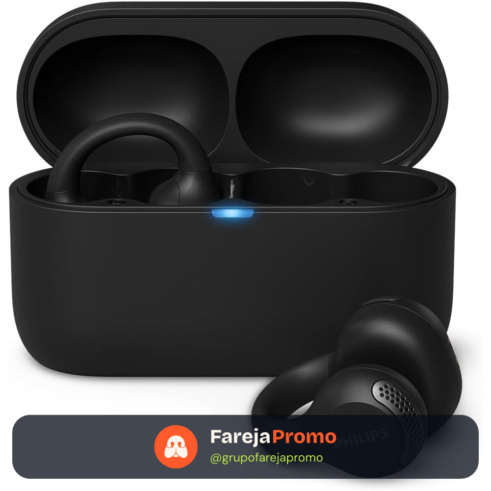 Fone De Ouvido Com Microfone Sem Fio Bluetooth Philips Ear Cuffe TAQ2000BK Preto