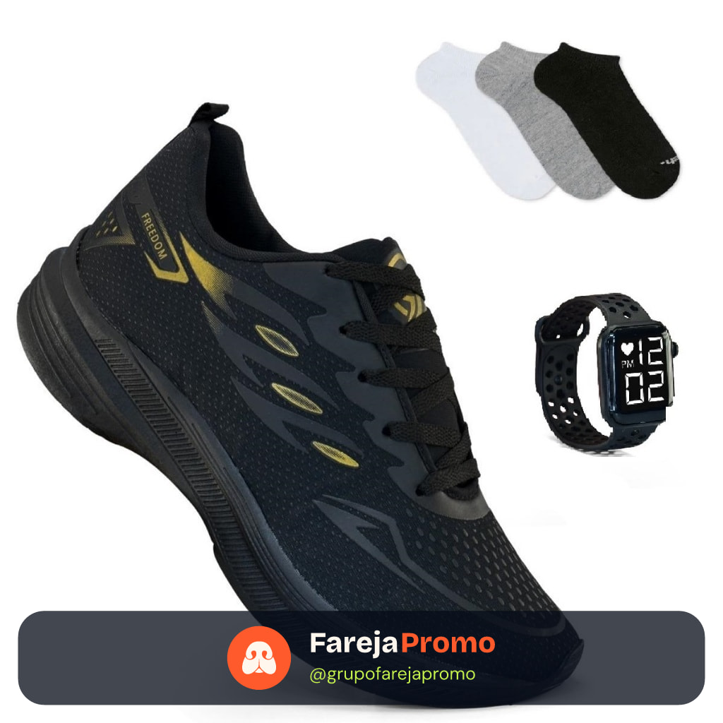 Tenis Masculino  Esportivo + Relogio + Meia Corrida Treino Sola Ultra Macio Tenis Respiravel Super leve