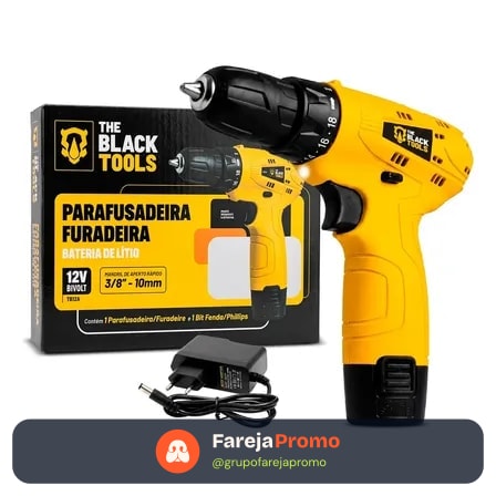 Parafusadeira Furadeira The Black Tools TB12A 3/8 a Bateria Cor Amarelo Frequência 60Hz