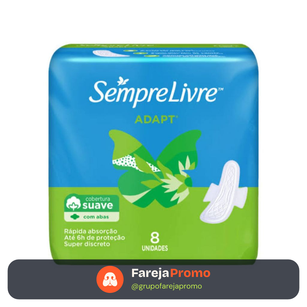 Absorvente Sempre Livre Adapt Cobertura Suave com Abas - 08 Unidades