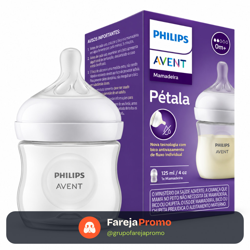 Mamadeira Pétala Philips Avent 3.0 125ml Natural Response Anticólica Bico Silicone Fluxo Lento Recém Nascido