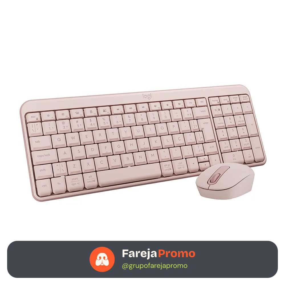 Logitech Teclado e mouse sem fio MK250 Rosa Bluetooth Silencioso Padrão ABNT II com ç