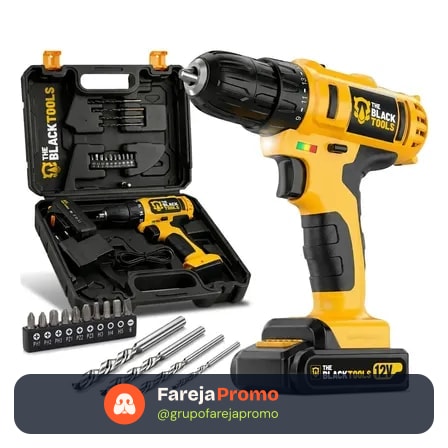 Furadeira Parafusadeira Sem Fio A Bateria Tb-12e 12v 3/8 10mm Com Maleta E Acessórios The Black Tools Amarelo/preto 127/220v 60