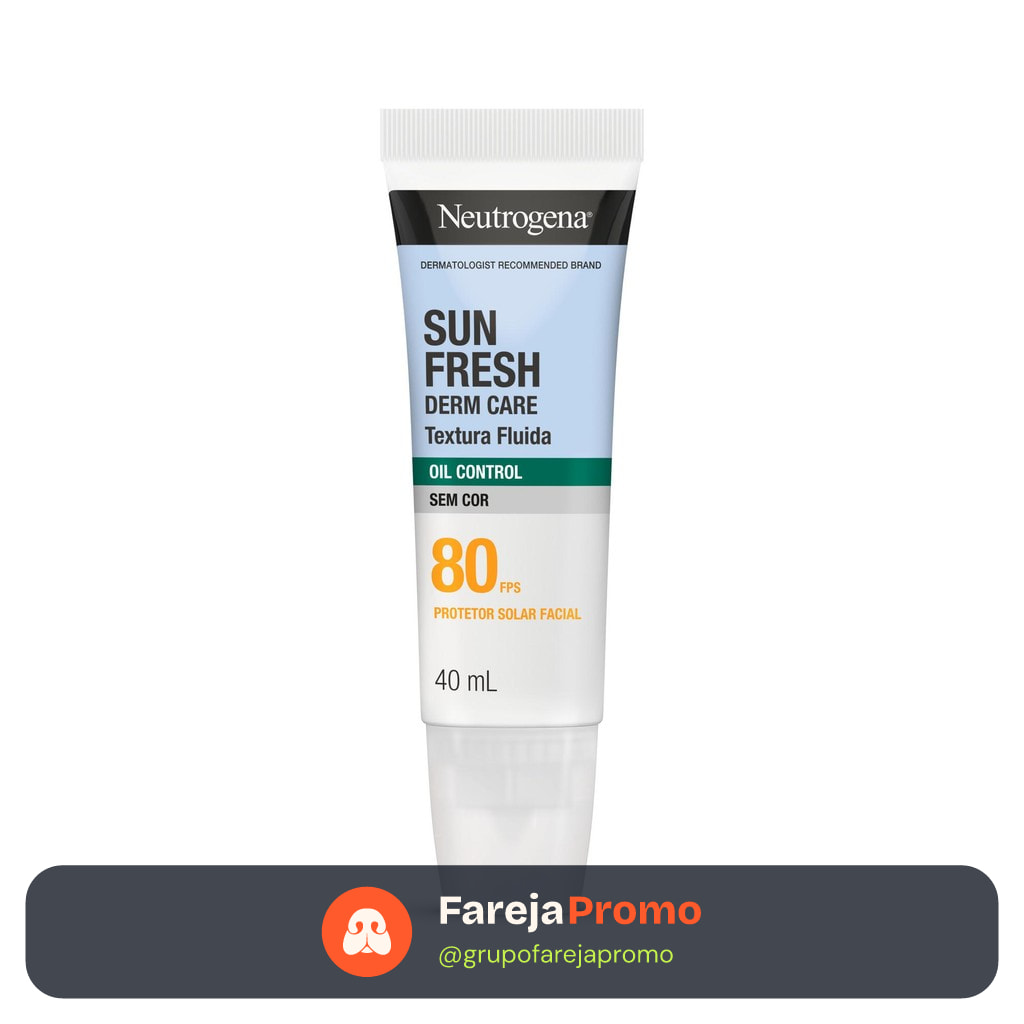 Protetor Solar Facial Neutrogena Sun Fresh Derm Care Oil Control Fluído sem Cor FPS 80 40mL