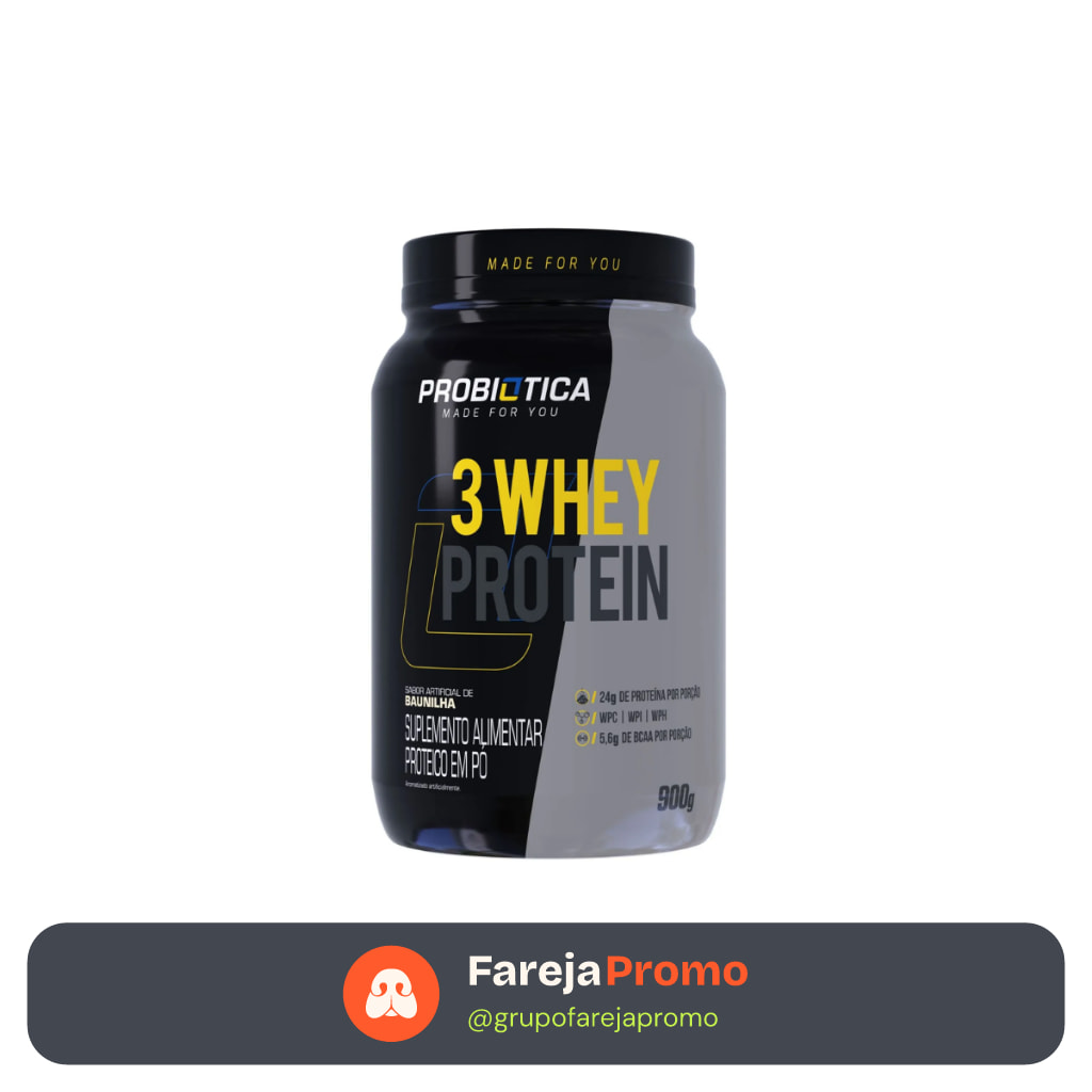 Suplemento em Pó 3 Whey Protein Pote 900g Proteínas - Probiótica