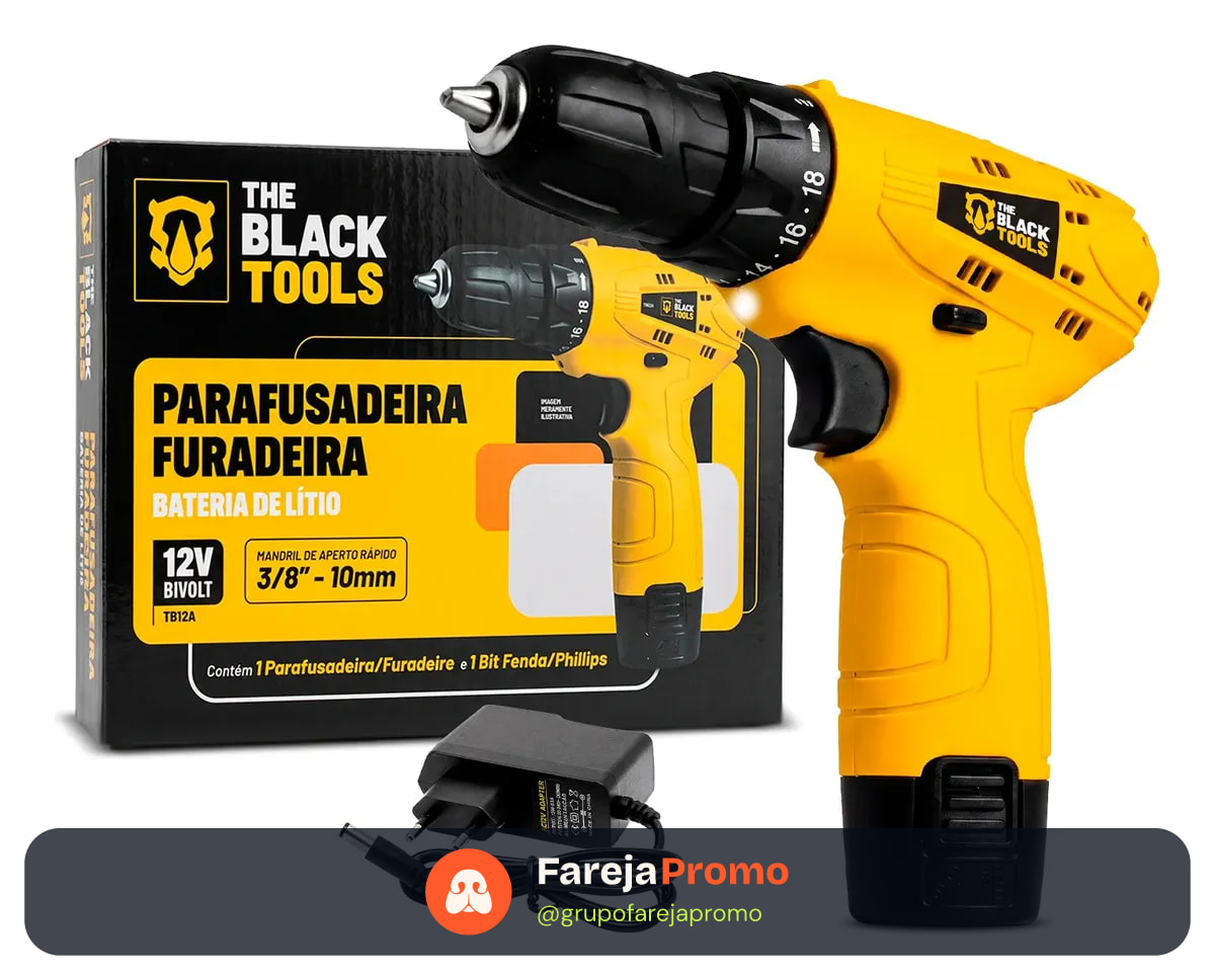 Parafusadeira Furadeira The Black Tools TB12A 3/8 a Bateria Cor Amarelo Frequência 60Hz